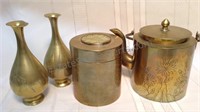 Vintage brass containers, 5" teapot, 4" x 3.5"