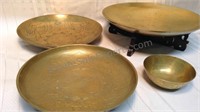 Four vintage Chinese brass dishes. 12" with