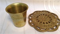 Heavy brass cup 3.25" and brass trivet 6"