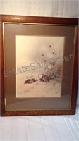 Vintage wooden frame with bird photo, needs to be