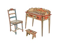Peter Hunt Decorated Desk, Chair and Stool