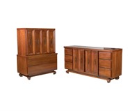 Mid Century Paneled Credenza/Chest and High Chest