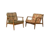 Two Walnut Paddle Arm Chairs