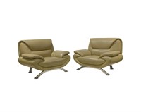 Pair Chrome and Leather Oversized Lounge Chairs