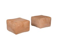 Pair Leather Ottomans