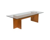 Teak and Glass Double Pedestal Coffee Table