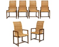 Mid Century Wicker and Wood Chairs - Six