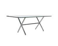 X Base Chrome and Glass Dining Table
