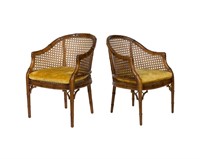 Caned Faux Bamboo Chairs - Pair