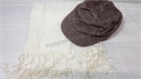 Cream fringe scarf with Mudd wool hat for women
