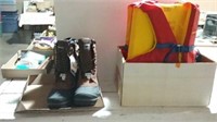 Ranger boots mens size 11 and 2 life jackets