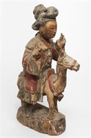 Chinese Carved & Polychrome Wood Equestrienne