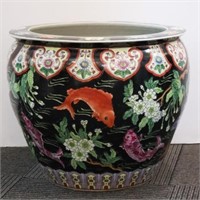 Chinese Famille Noir Porcelain Koi Fish Bowl