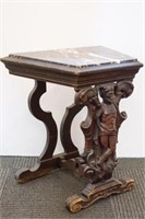 Victorian Black Marble & Wood Side Table