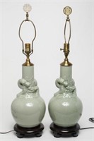 Chinese Celadon Porcelain Dragon Vase Lamps, 2