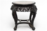 Chinese Carved Hardwood Marble-Top Table, Antique