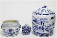 Chinese Blue & White Porcelain Containers, 3