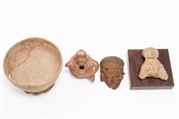 Pre-Columbian Pottery Bowl & Figures, Antique, 4