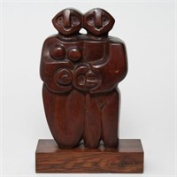 Signed Post- Figural Wood Sculpture Group