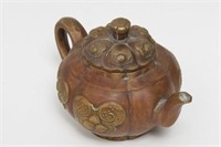 Chinese Brass Teapot, Pumpkin-Form, Yixing Manner