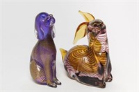 Italian Murano Glass Animal Figures, 2 Vintage
