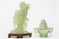 Chinese Hardstone Carvings, Bok Choy & Guanyin