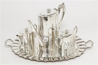 Mexican Silver Coffee Set Signed J. Rivaso, & Tray