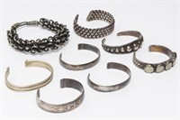 Sterling & Silver-Tone Metal Cuff Bracelets, 8 Pcs