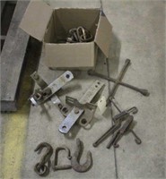 Box of (2) Hitches, Assorted Tie Downs & Hooks