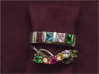 2 Silver Assorted Colourful Stone Rings Size 6