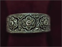 Sterling Silver Marasite Flower Design Ring Size 7
