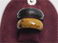 A Pair of Onyx & Tiger Eye Pattern Rings Size 11