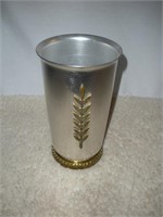 7028 Laurel Vase Brass Base w/ Floral Design 9 x