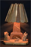 Folk Art Quebec Hand Carved Table Lamp