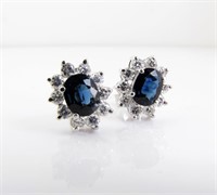 14K White Gold Sapphire with Diamond Earrings