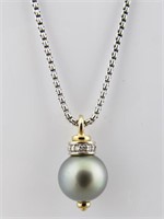 David Yurman Sterling, 18K Pearl, Diamond Necklace