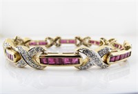 14K Yellow Gold Ruby & Diamond Bracelet