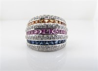 18K White Gold Multi-Color Sapphire Ring