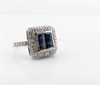 14K White Gold Sapphire, Diamond Ring