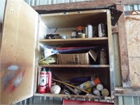 Contents of cabinet including brake part cleaner,