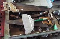 Hand saws, file, C-clamps, gear puller, hammer,