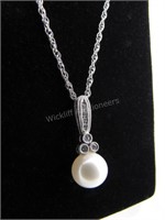 14K White Gold Pearl and Diamond Link Chain