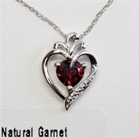 Sterling Silver Natual Garnet Heart Shape Necklace