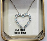 Sterling Silver Blue Topaz Heart Shaped Necklace