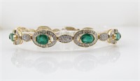 14K Yellow Gold Emerald, Diamond Link Bracelet