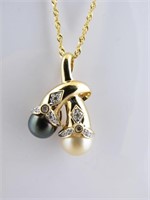 18K Pearl, Diamond Pendant and Chain