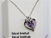 Sterling Silver Natural Amethyst Pendant Necklace