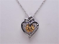 Sterling Silver Citrine Heartshape Necklace