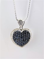 14K White Gold Sapphire Heart Pendant