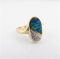 14K Yellow Gold Opal and Diamond Fashion Ring